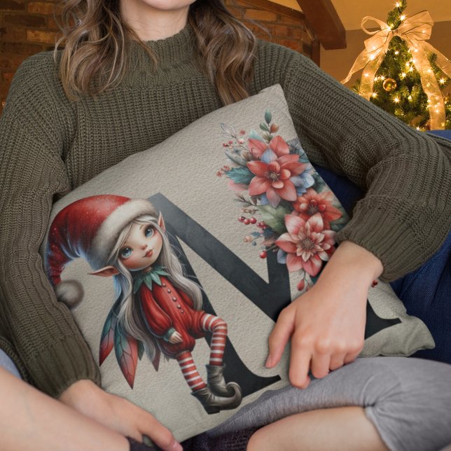Schattige Kerstelf Feestelijke M Nep Leer Kussen (Creator heeft geüpload)