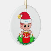 Schattige Kerstelf & Geschenkdoos Keramisch Ornament (Rechts)