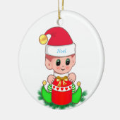 Schattige Kerstelf & Geschenkdoos Keramisch Ornament (Links)