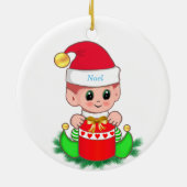 Schattige Kerstelf & Geschenkdoos Keramisch Ornament (Achterkant)