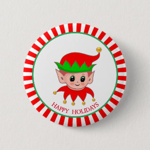 Schattige Kerstelf & gouden belletjes Ronde Button 5,7 Cm
