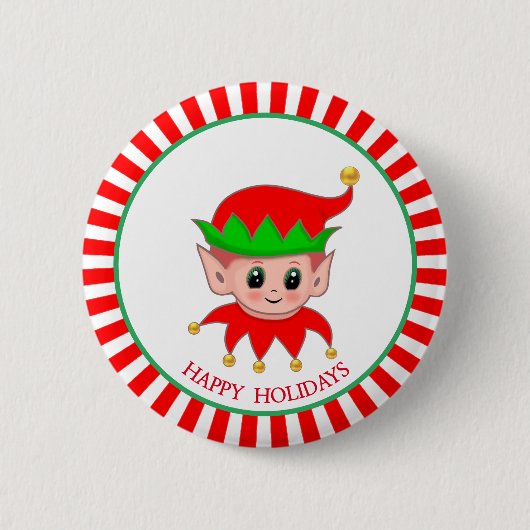 Schattige Kerstelf & gouden belletjes Ronde Button 5,7 Cm (Voorkant)