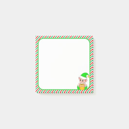 Schattige Kerstelf  & Groen, Rood & Wit Frame Post-it® Notes (Voorkant)