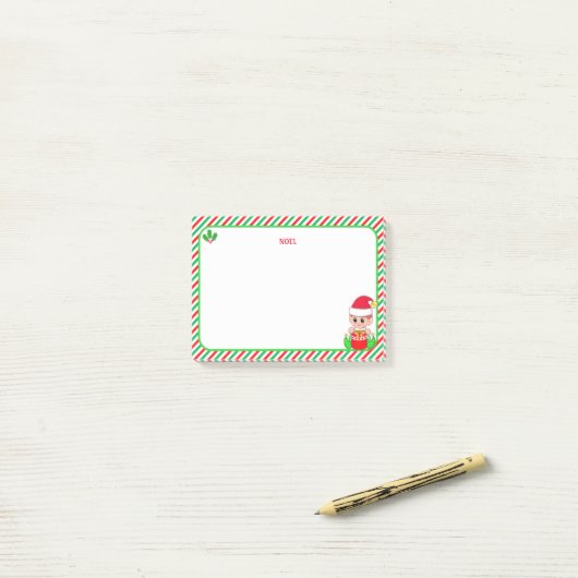 Schattige Kerstelf & Groen, Rood & Wit Frame Post-it® Notes (Op bureau)