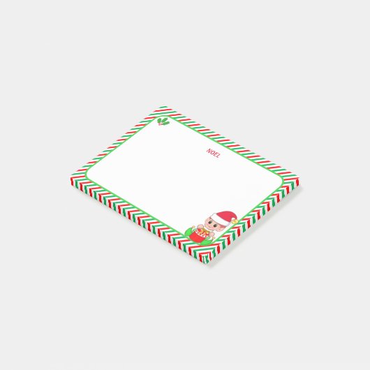 Schattige Kerstelf & Groen, Rood & Wit Frame Post-it® Notes (Schuin)