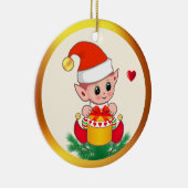 Schattige Kerstelf & Harten Keramisch Ornament (Rechts)