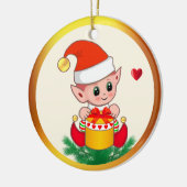 Schattige Kerstelf & Harten Keramisch Ornament (Links)