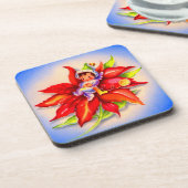 schattige kerstelf in een poinsettia bier onderzetter (Linkerzijde)