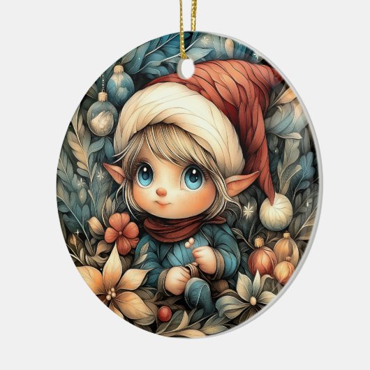 Schattige kerstelf  keramisch ornament (Links)