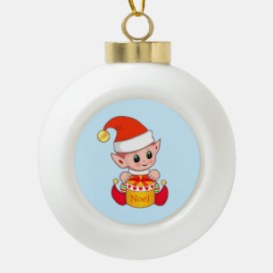 Schattige Kerstelf Keramische Bal Ornament