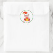 Schattige Kerstelf met rood-wit gestreepte rand Ronde Sticker (Tas)