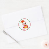 Schattige Kerstelf met rood-wit gestreepte rand Ronde Sticker (Envelop)