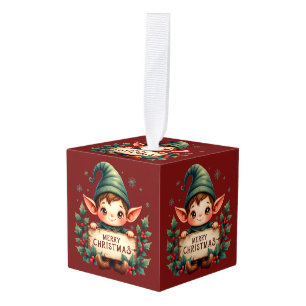 Schattige Kerstelf met vrolijk bord rood Decoratie