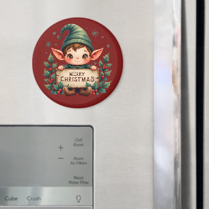 Schattige Kerstelf met vrolijk bord Rood Magneet