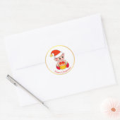 Schattige Kerstelf op Goud & Wit Ronde Sticker (Envelop)