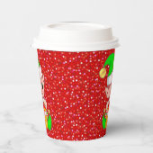 Schattige Kerstelf op Rode Glitters Papieren Bekers (Links)