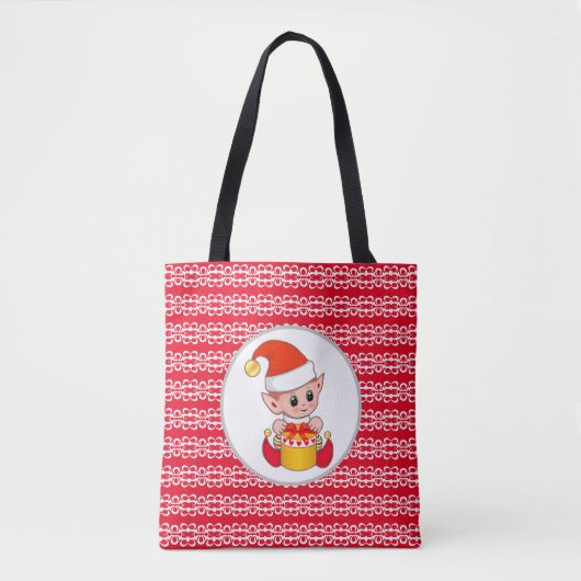 Schattige Kerstelf op rood & wit Tote Bag (Voorkant)