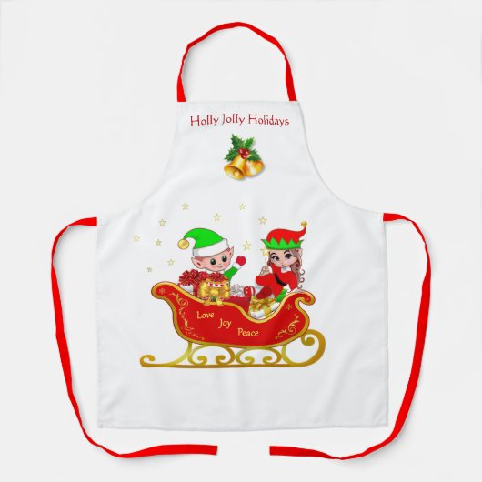 Schattige Kerstelf op slee met cadeaus Schort (Voorkant)