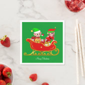 Schattige Kerstelf op slee met cadeaus servetten (Insitu)