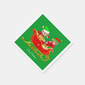 Schattige Kerstelf op slee met cadeaus servetten (Hoek)