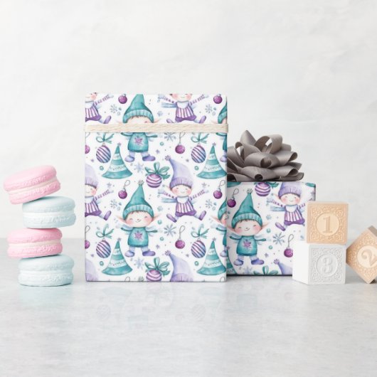 Schattige kerstelf patroon cadeaupapier (Baby Shower)