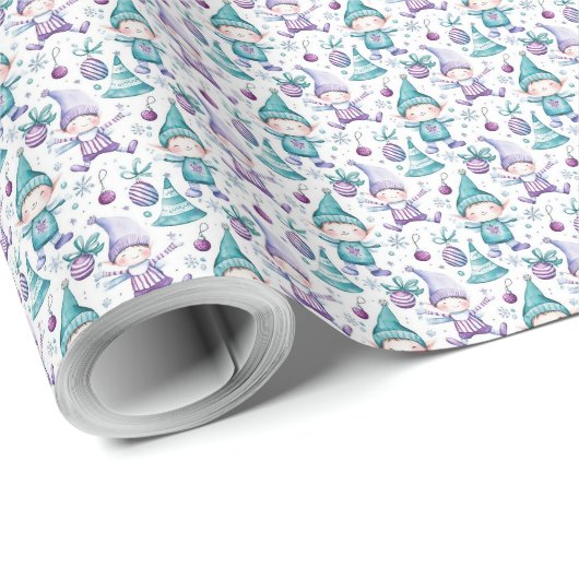 Schattige kerstelf patroon cadeaupapier (Rol Hoek)