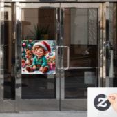 Schattige Kerstelf & Rendier Raamsticker (Kantoordeur)