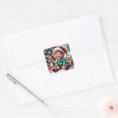 Schattige Kerstelf & Rendier Vierkante Sticker (Envelop)