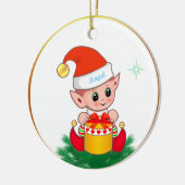 Schattige Kerstelf & ster op wit Keramisch Ornament (Links)