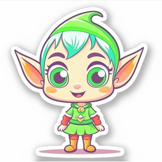 Schattige Kerstelf Sticker (Voorkant)