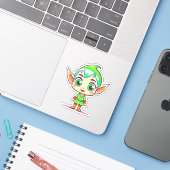 Schattige Kerstelf Sticker (Laptop met iPhone)