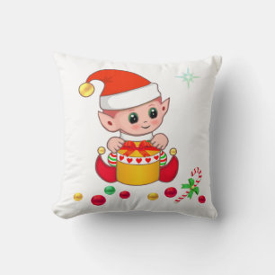 Schattige Kerstelf, Suikerstok & Kerstballen Kussen