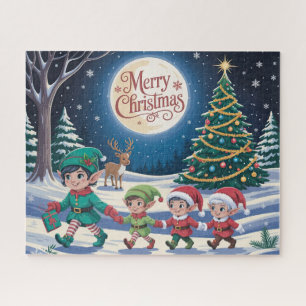 Schattige Kerstelf Wonderland Met Groeten Legpuzzel
