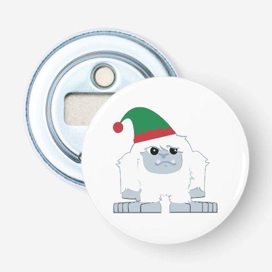 Schattige Kerstelf Yeti Button Flesopener (Voorkant)