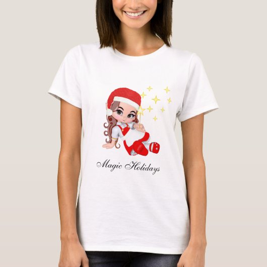 Schattige Kerstelfen Engel & Sterren T-shirt (Voorkant)