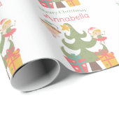 Schattige Kerstelfjes Aangepaste Naam Cadeaupapier (Rol Hoek)