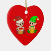 Schattige Kerstelfjes Keramisch Ornament (Rechts)