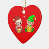 Schattige Kerstelfjes Keramisch Ornament (Links)
