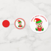 Schattige Kerstelfjes op rood wit Confetti (Voorkanten)