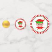 Schattige Kerstelfjes op rood wit Confetti (Achterkanten)