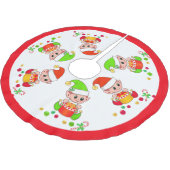 Schattige Kerstelfjes op Wit met Rode Frame Kerstboom Rok (Gekanteld)