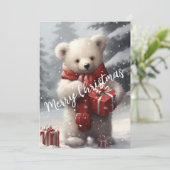 Schattige Kerstelijke Ijsbeer met Cadeaus Feestdagenkaart (Staand voorkant)