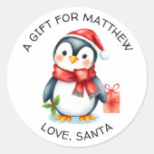 Schattige Kerstelijke Kerst Pinguïn van en naar Ronde Sticker (Voorkant)