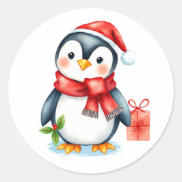 Schattige Kerstelijke Kerstpinguin Ronde Sticker
