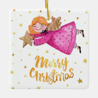 Schattige kerstengel keramisch ornament