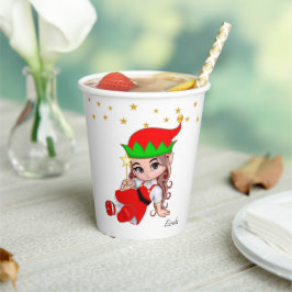 Schattige Kerstfee Elf & Gouden Ster Confetti Papieren Bekers