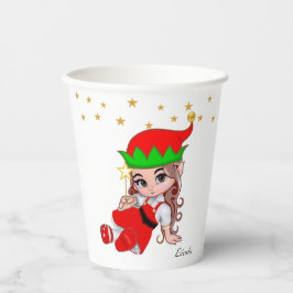 Schattige Kerstfee Elf & Gouden Ster Confetti Papieren Bekers