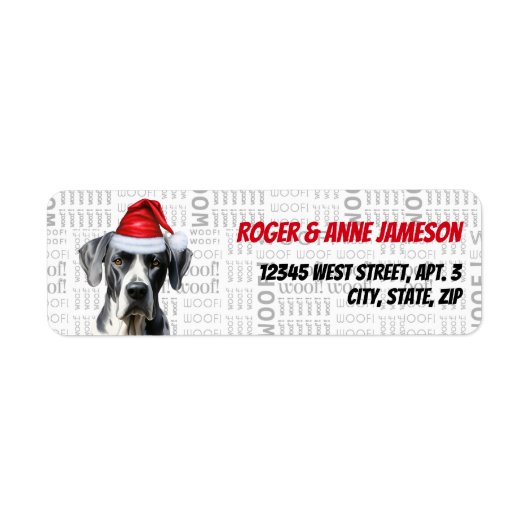 Schattige Kerstfeest Grote Deen Santa Dog Retourad Etiket (Voorkant)