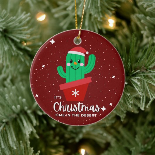 Schattige kerstfeest in de woestijn Santa Cactus Keramisch Ornament (Boom)