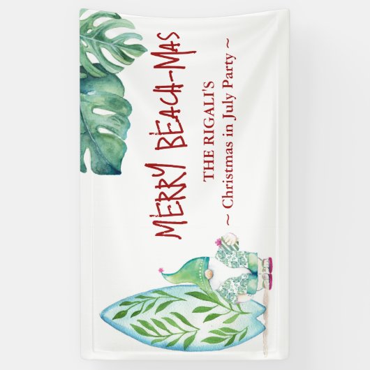 Schattige kerstfeest in juli Verjaardagsbanner Spandoek (Verticaal)